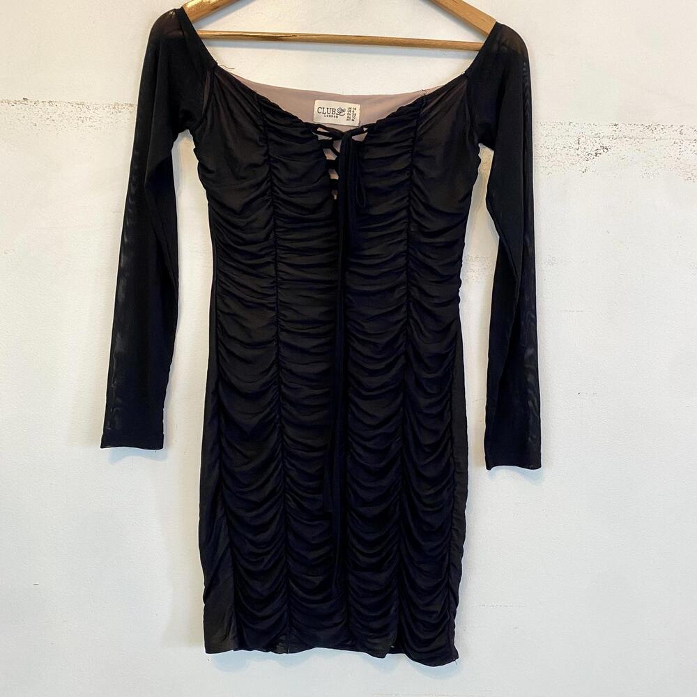 CLUB L LONDON black ruched long sleeve mini dress sz 6